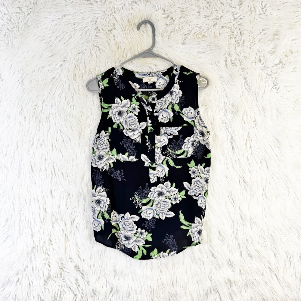 Loft floral print sleeveless mixed media top